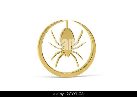 Golden 3d spider icon isolated on white background - 3d render Stock Photo