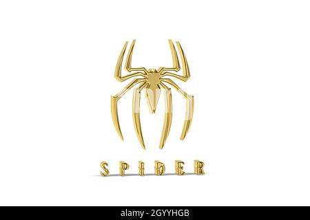 Golden 3d spider icon isolated on white background - 3d render Stock Photo