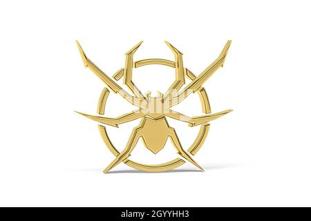 Golden 3d spider icon isolated on white background - 3d render Stock Photo