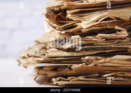 stack of Old papers on table  Stock Photo