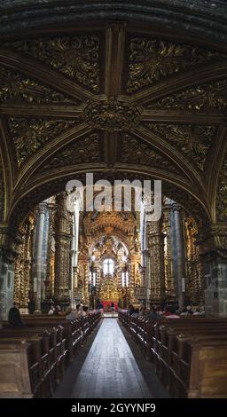 A vertical shot of an interior of the Church of Saint Francis in Porto, Portugal Stock Photo
