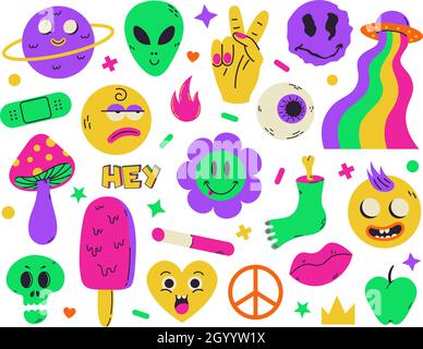 Free Vector  Acid emoji stickers set