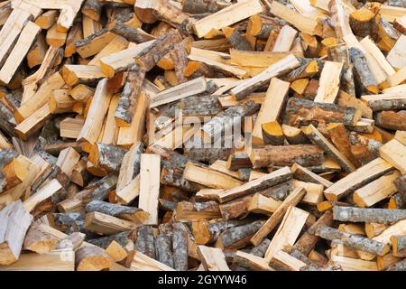 A large pile of freshly cut firewood, mainly Gray alder. Stock Photo