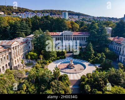 Russia, Krasnodar Krai, Sochi, Aerial view of courtyard of abandoned Sanatorium Ordzhonikidze Stock Photo