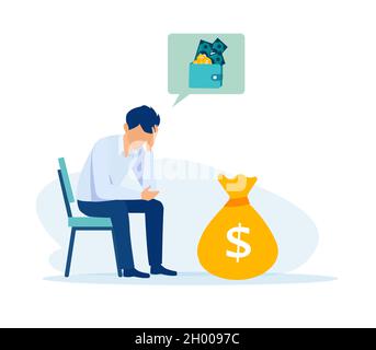Vector of a sad businessman thinking of finances Stock Vector