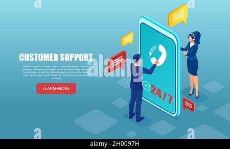 Vector of a businessman calling customer support hot line service Stock Vector