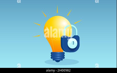 Vector of a light bulb idea locked with padlock. Intellectual property protection concept Stock Vector