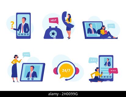 Vector of a customer service virtual technical support, personal assistant and hotline operator concept. Stock Vector