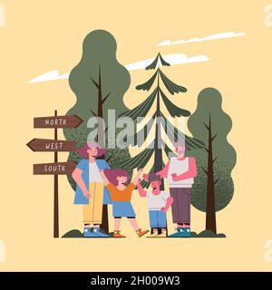 four family members characters scene Stock Vector