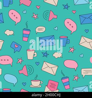 Vector seamless pattern with hand-drawn speech bubbles and letters - chat concept. Seamless texture for background Stock Vector