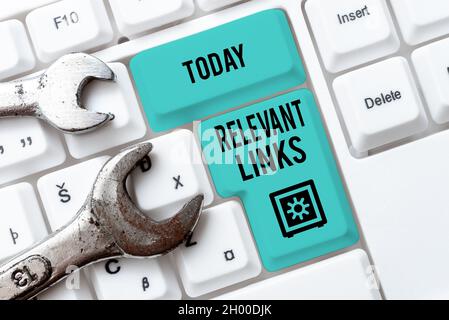 Conceptual caption Relevant Links. Business overview Significant sites for a particular topic Associated Writing Comments On A Social Media Post Stock Photo