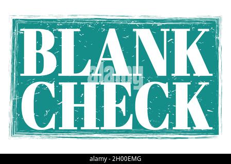 BLANK CHECK, words written on blue grungy stamp sign Stock Photo