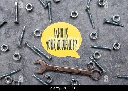 Inspiration showing sign Who Is Your Audience Question. Business showcase who is watching or listening to it New Ideas Brainstoming For Maintenance Stock Photo