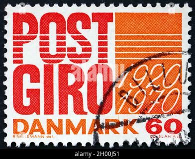 DENMARK - CIRCA 1970: a stamp printed in Denmark dedicated to Post Office Bank, 50th Anniversary, circa 1970 Stock Photo