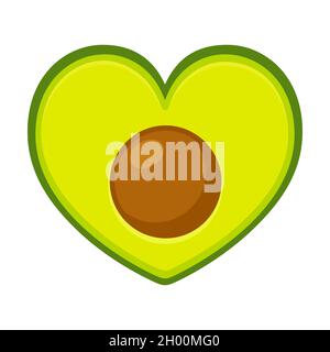 Heart shaped avocado cross section. Avocado love, healthy food. Cartoon illustration, vector icon. Stock Vector