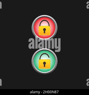 Locked and unlocked the button icon. The button icon template is locked and unlocked Stock Vector
