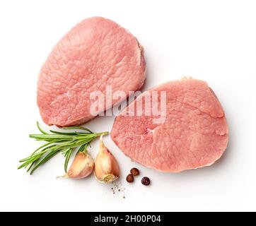 Raw beef fillet isolated on white background, top view Stock Photo