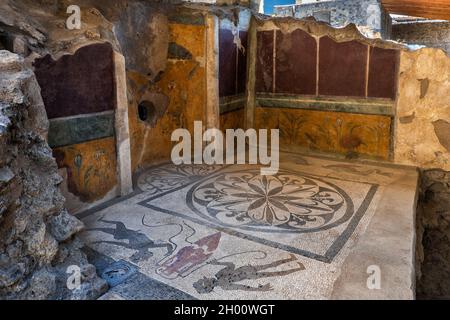 Mosaic and frescos in caldarium of House of Cryptoporticus (Casa del Criptoportico) in ancient city of Pompeii, Pompei, Campania, Italy Stock Photo