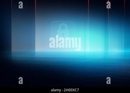 An illustrated blue background of digital data security and safety concept Stock Photo