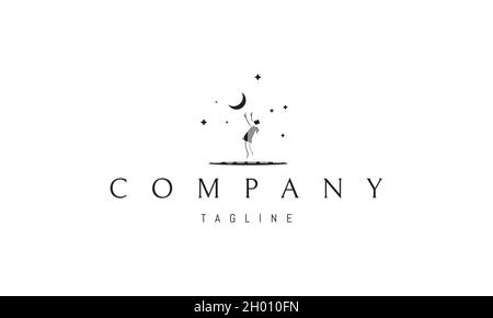 Vector logo on which an abstract image of a figurine in a raincoat trying to jump to the moon. Stock Vector