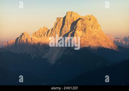 Evening panoramic view of mount Pelmo, South Tirol, dolomites mountains, Italy Stock Photo