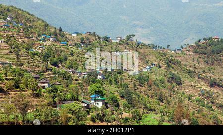 Kharikhola village, Nepalese Himalayas mountains, Trek from Jiri bazar to Lukla village and Everest area Stock Photo