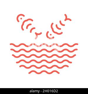 Fish jumping from water waves logo. Poke bowl logotype Stock Vector