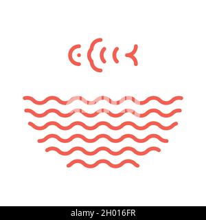 Fish jumping from water waves logo. Poke bowl logotype Stock Vector