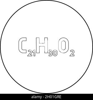 Chemical formula C21H30O2 Cannabidiol CBD Phytocannabinoid marijuana pot grass hemp cannabis molecule icon in circle round black color vector Stock Vector