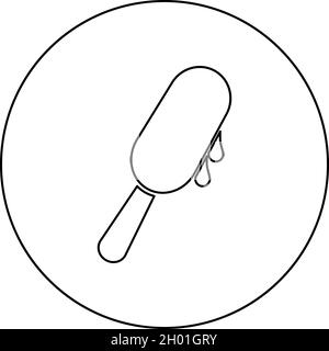 Popsicle Ice lolly Ice cream on stick icon in circle round black color vector illustration solid outline style simple image Stock Vector