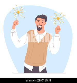 man and woman with sparklers in hand Stock Vector