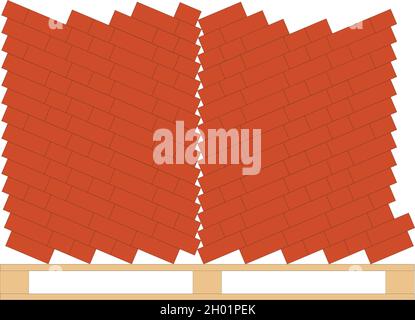 Storage of building bricks located on a pallet. Flat vector illustration Stock Vector