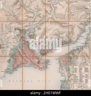 Map of Constantinople, Pera, Skutari, Golden Horn, southern Bosphorus, from the general map of European Turkey and Greece, circa 1870 Stock Photo