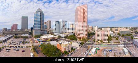 Tampa financial district modern buildings including 100 North Tampa, Truist Place and Hillsborough County Center in downtown Tampa, Florida FL, USA. Stock Photo