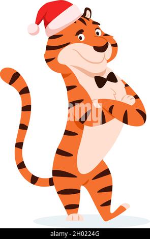 Flat funny striped tiger with arms crossed. Stock Vector