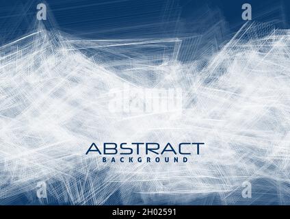Abstract saturated dark blue background with chaotic many thin white lines. Complicated vector graphic pattern Stock Vector