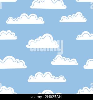 White clouds on a blue background. Vector seamless pattern Stock Vector