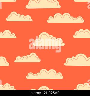 Vector seamless pattern. White clouds on a orange background Stock Vector