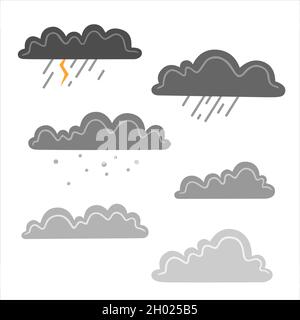 Set of rain clouds isolated on white background. Flat vector illustration Stock Vector