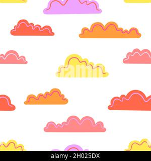 Colorful clouds on a white background. Vector seamless pattern Stock Vector