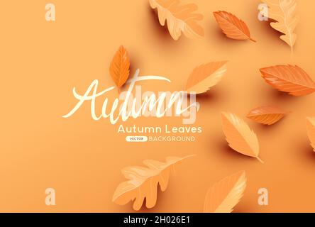 Falling autumn leaves background with copy space. Autumn fall vector illustration Stock Vector