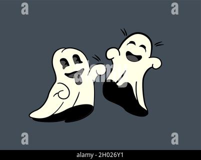 Two playful ghosts having fun and laughing. Halloween vector illustration. Stock Vector