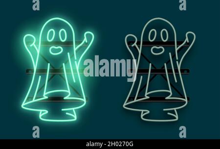 A spooky halloween ghost sign with on and off states! Neon light decoration. Vector illustration Stock Vector