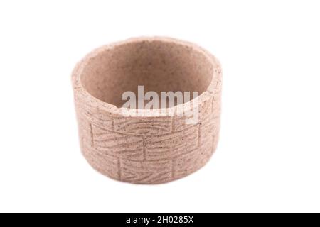 circle brown empty ceramic planter on white background Stock Photo