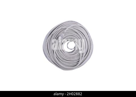 Long gray utp cable for internet connection on white background 3 Stock Photo