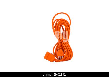 orange plug extension for connection on white background Stock Photo