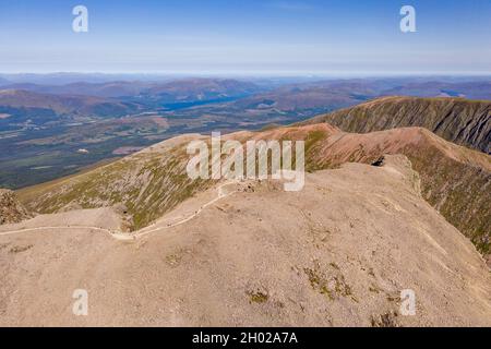 Aerial view of the footpath to the summit of Ben Nevis with several sea Lochs in the background. Stock Photo