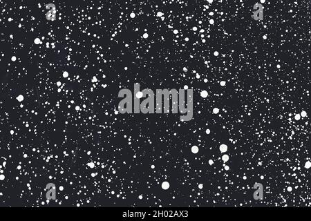 Abstract monochrome dotted background with paint brush white ink splashes and stains on black. Isolated design, art layer overlay with space for text Stock Photo