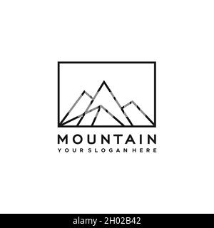 modern minimalist MOUNTAIN line square Logo design Stock Vector