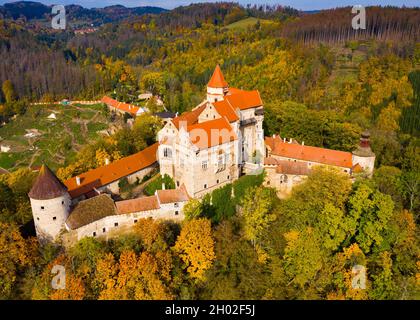 Aerial view of Pernstejn castle, Czech Republic Stock Photo